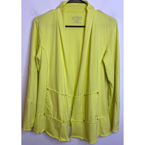 NEON BUDDA Yellow Open Front Cardigan Long Sleeve Stretch Size Medium - Picture 1 of 3